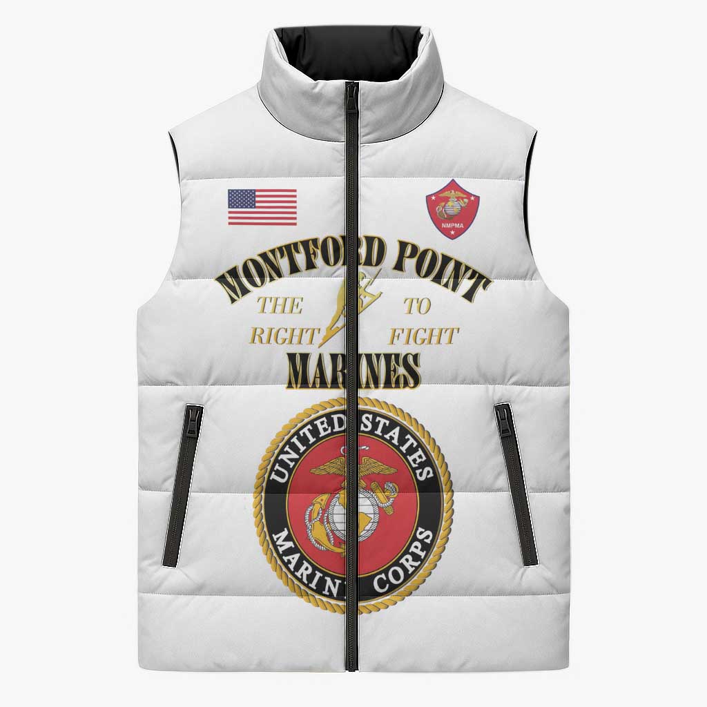 African American Marine Corps Legacy Sleeveless Puffer Jacket Montford Point Heritage White - Wonder Print Shop