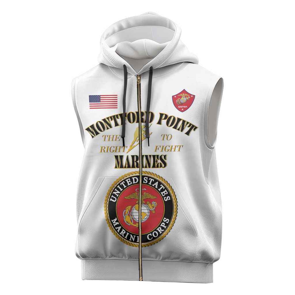 African American Marine Corps Legacy Sleeveless Zip Hoodie Montford Point Heritage White - Wonder Print Shop