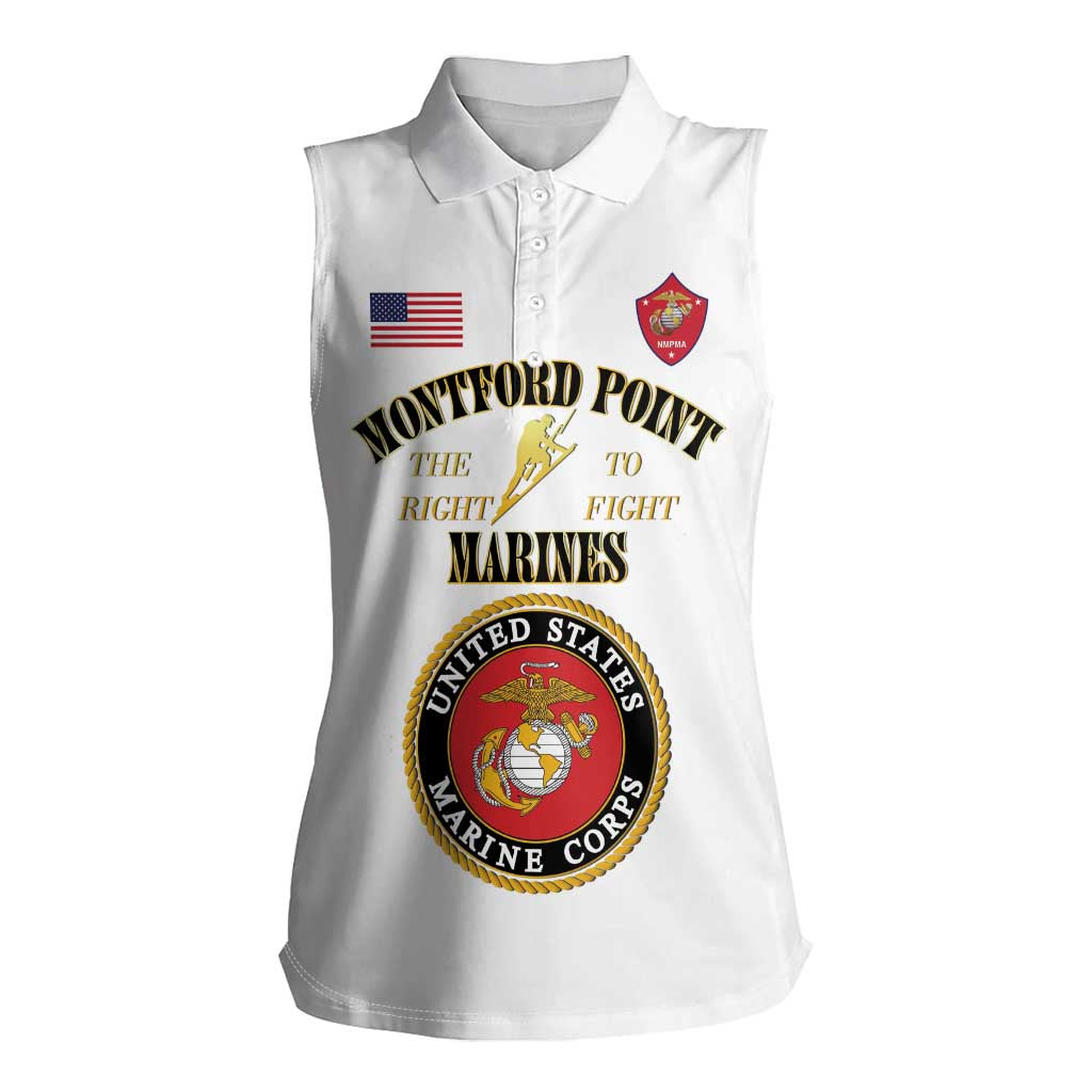 African American Marine Corps Legacy Women Sleeveless Polo Shirt Montford Point Heritage White - Wonder Print Shop