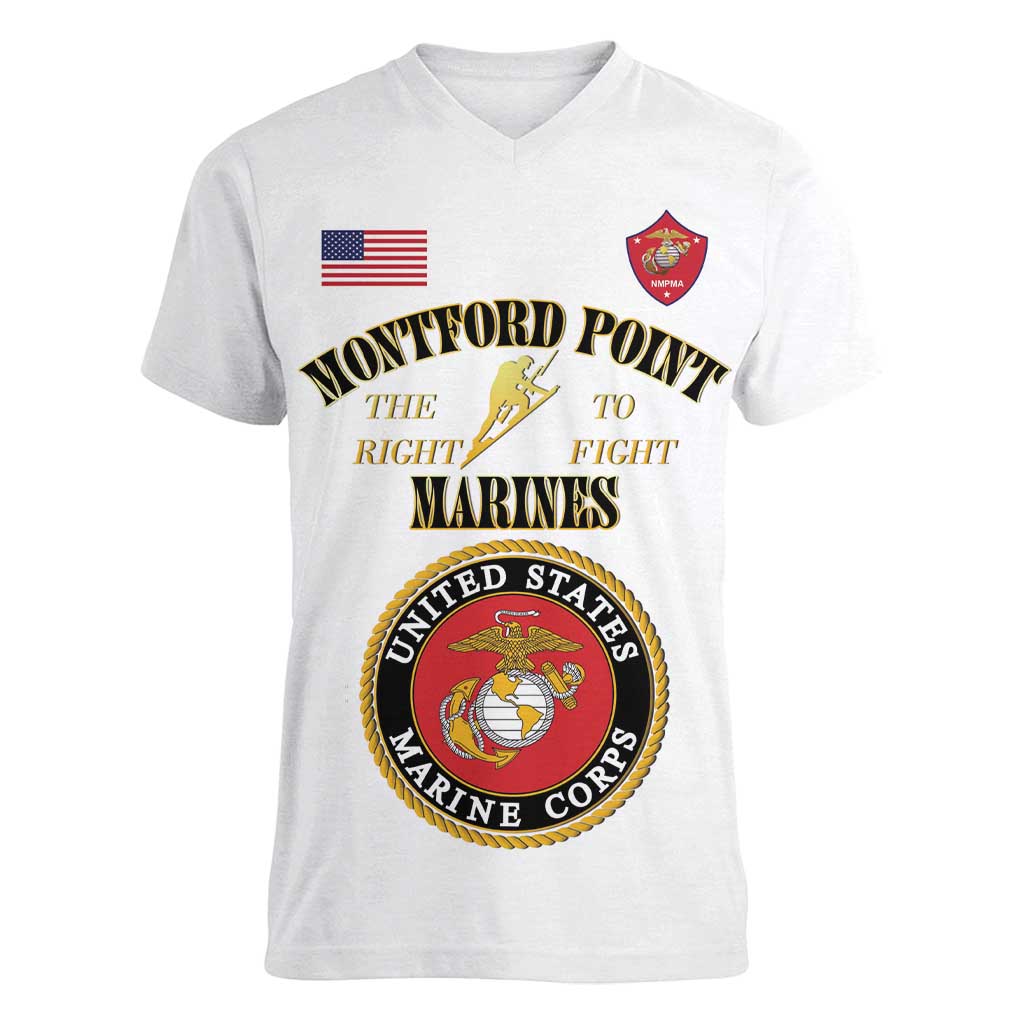 African American Marine Corps Legacy Women V-Neck T-Shirt Montford Point Heritage White - Wonder Print Shop