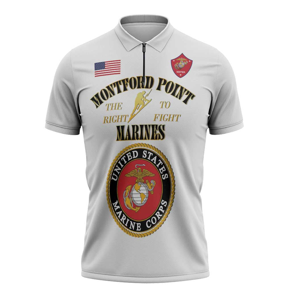African American Marine Corps Legacy Zipper Polo Shirt Montford Point Heritage White - Wonder Print Shop