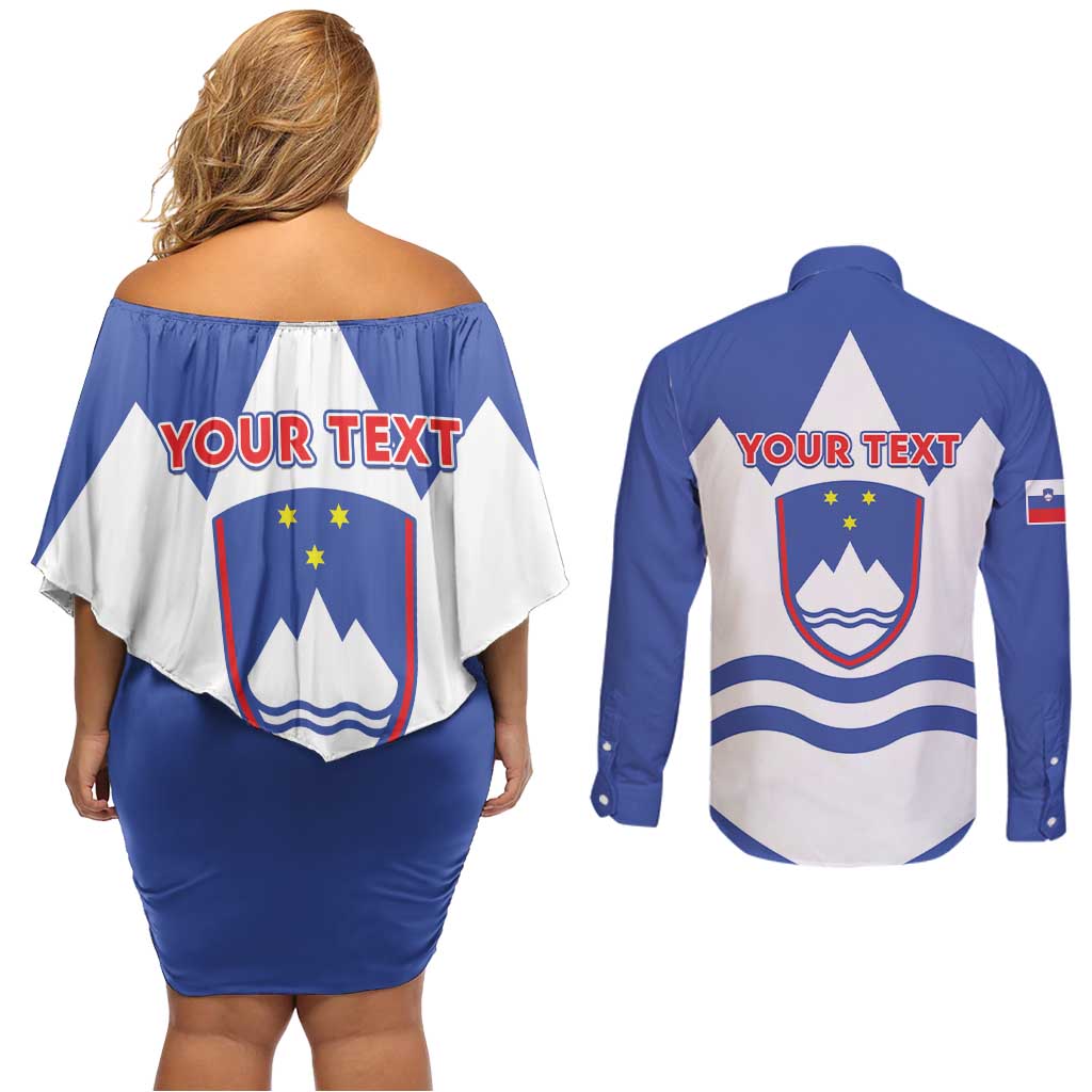 Personalised Slovenia Independence Day Couples Matching Off Shoulder Short Dress and Long Sleeve Button Shirt Flag Map With Coat Of Arms - Wonder Print Shop