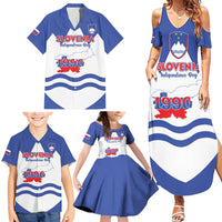 Personalised Slovenia Independence Day Family Matching Summer Maxi Dress and Hawaiian Shirt Flag Map With Coat Of Arms - Wonder Print Shop