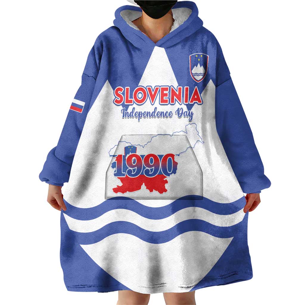 Personalised Slovenia Independence Day Wearable Blanket Hoodie Flag Map With Coat Of Arms - Wonder Print Shop