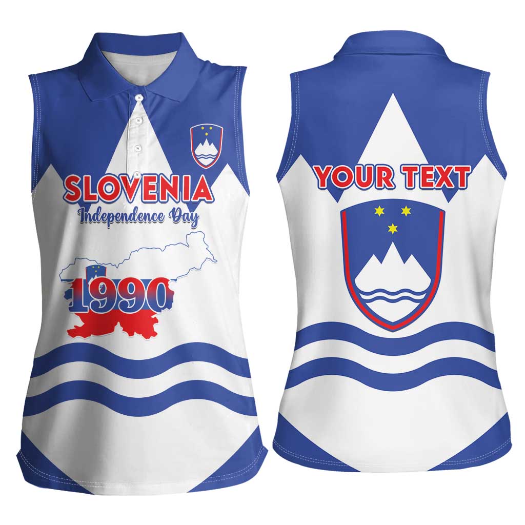 Personalised Slovenia Independence Day Women Sleeveless Polo Shirt Flag Map With Coat Of Arms - Wonder Print Shop