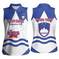 Personalised Slovenia Independence Day Women Sleeveless Polo Shirt Flag Map With Coat Of Arms - Wonder Print Shop
