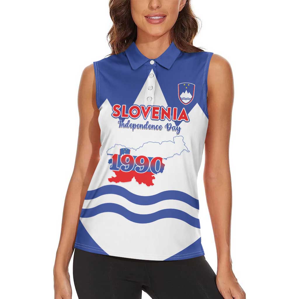 Personalised Slovenia Independence Day Women Sleeveless Polo Shirt Flag Map With Coat Of Arms - Wonder Print Shop