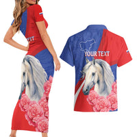 Personalised Balkan Lipizzaner Horse Slovenia Couples Matching Short Sleeve Bodycon Dress and Hawaiian Shirt Carnation Sporty Style - Wonder Print Shop