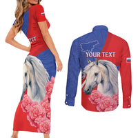 Personalised Balkan Lipizzaner Horse Slovenia Couples Matching Short Sleeve Bodycon Dress and Long Sleeve Button Shirt Carnation Sporty Style - Wonder Print Shop