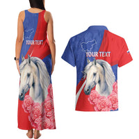 Personalised Balkan Lipizzaner Horse Slovenia Couples Matching Tank Maxi Dress and Hawaiian Shirt Carnation Sporty Style - Wonder Print Shop