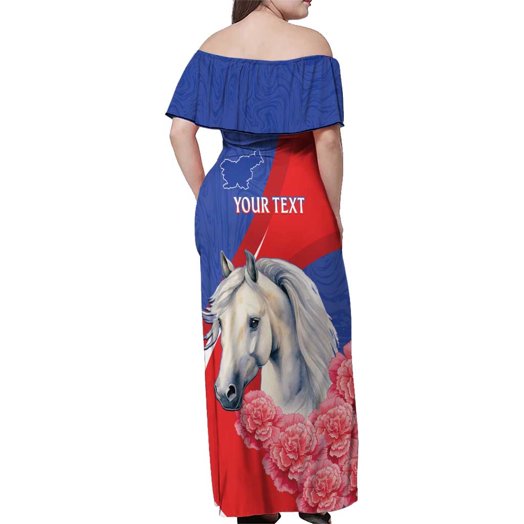 Personalised Balkan Lipizzaner Horse Slovenia Family Matching Off Shoulder Maxi Dress and Hawaiian Shirt Carnation Sporty Style - Wonder Print Shop