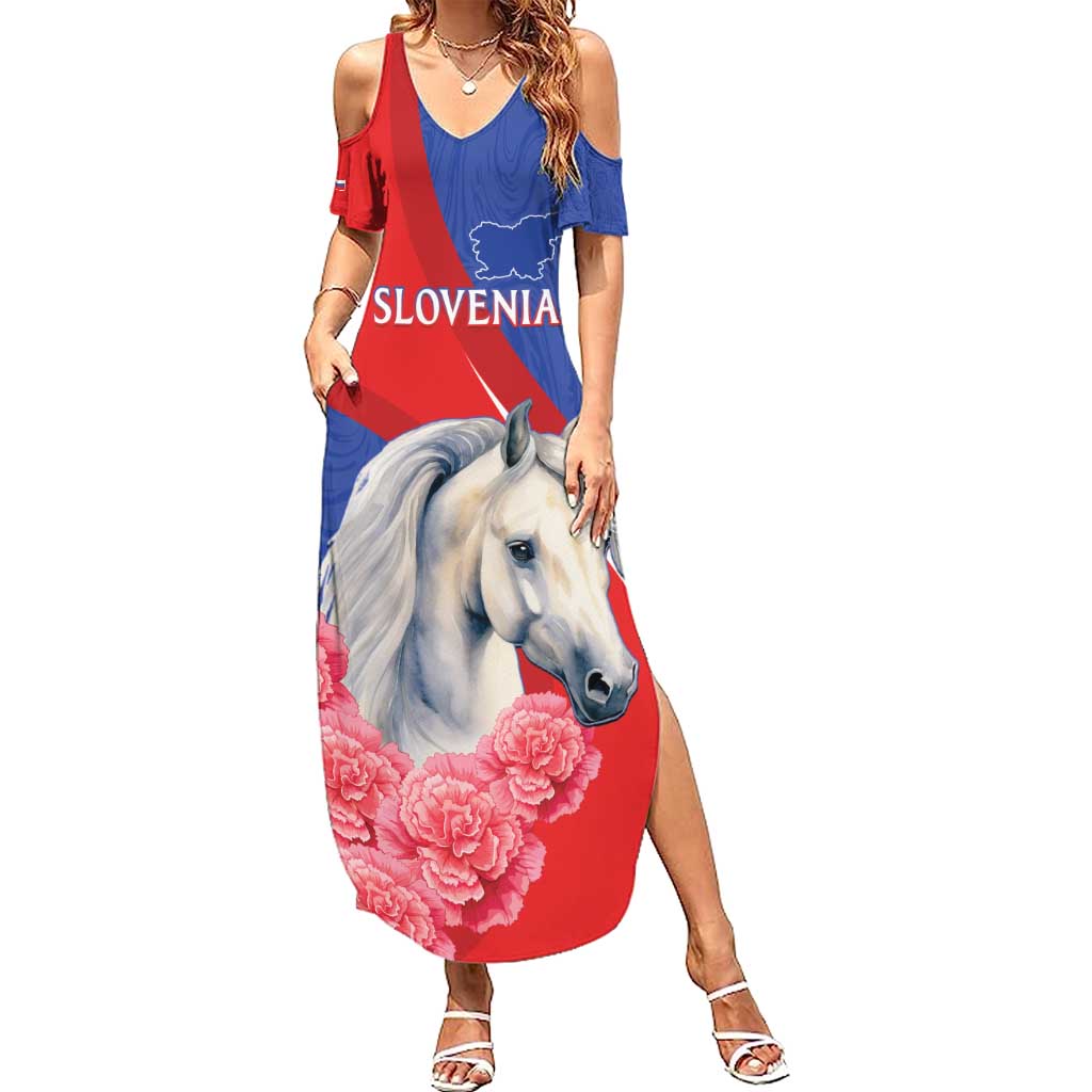 Personalised Balkan Lipizzaner Horse Slovenia Family Matching Summer Maxi Dress and Hawaiian Shirt Carnation Sporty Style - Wonder Print Shop