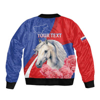 Personalised Balkan Lipizzaner Horse Slovenia Sleeve Zip Bomber Jacket Carnation Sporty Style - Wonder Print Shop