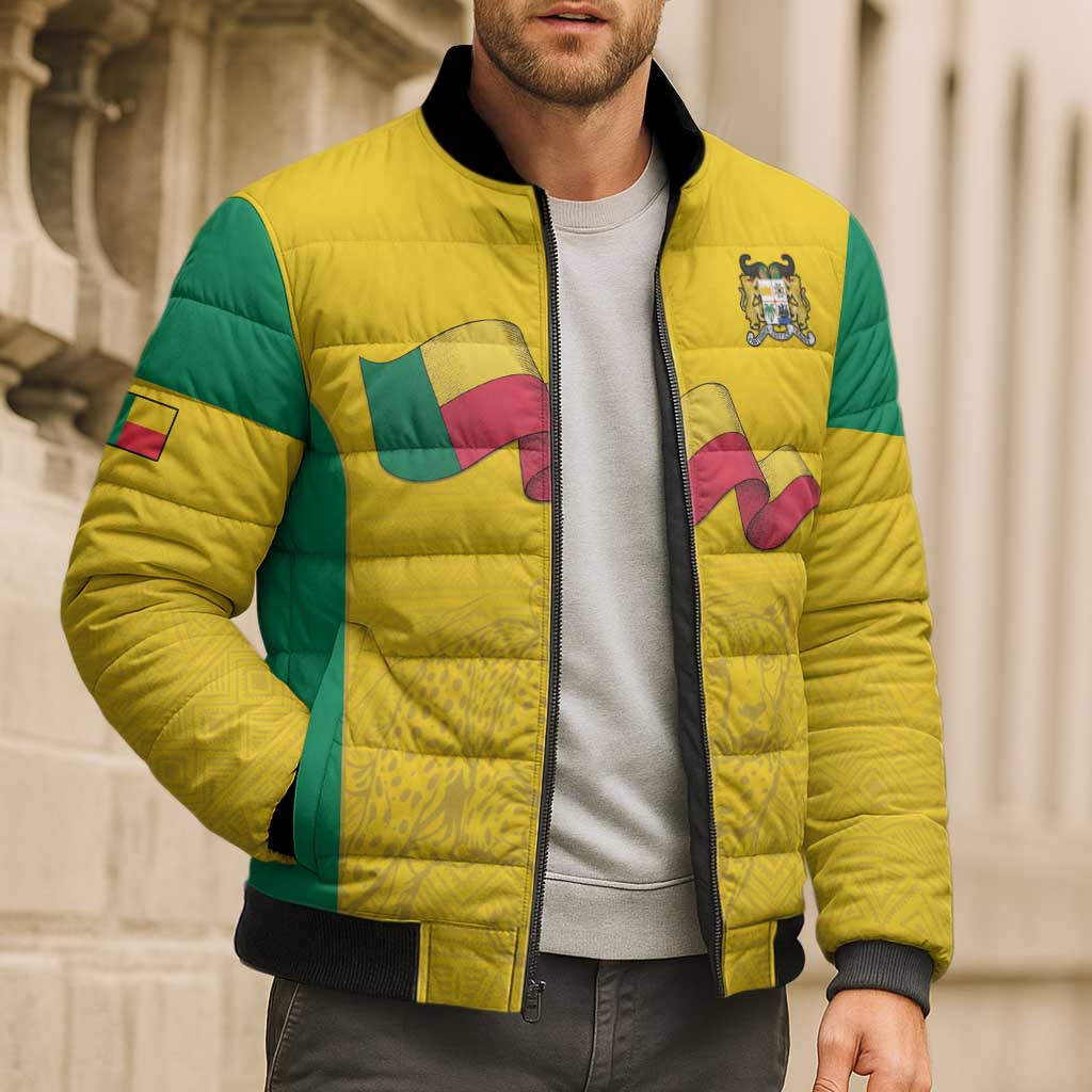 Custom Benin Football Bomber Puffer Jacket Go Champions Les Guepards - Wonder Print Shop