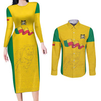 Custom Benin Football Couples Matching Long Sleeve Bodycon Dress and Long Sleeve Button Shirt Go Champions Les Guepards - Wonder Print Shop