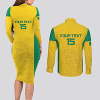 Custom Benin Football Couples Matching Long Sleeve Bodycon Dress and Long Sleeve Button Shirt Go Champions Les Guepards - Wonder Print Shop