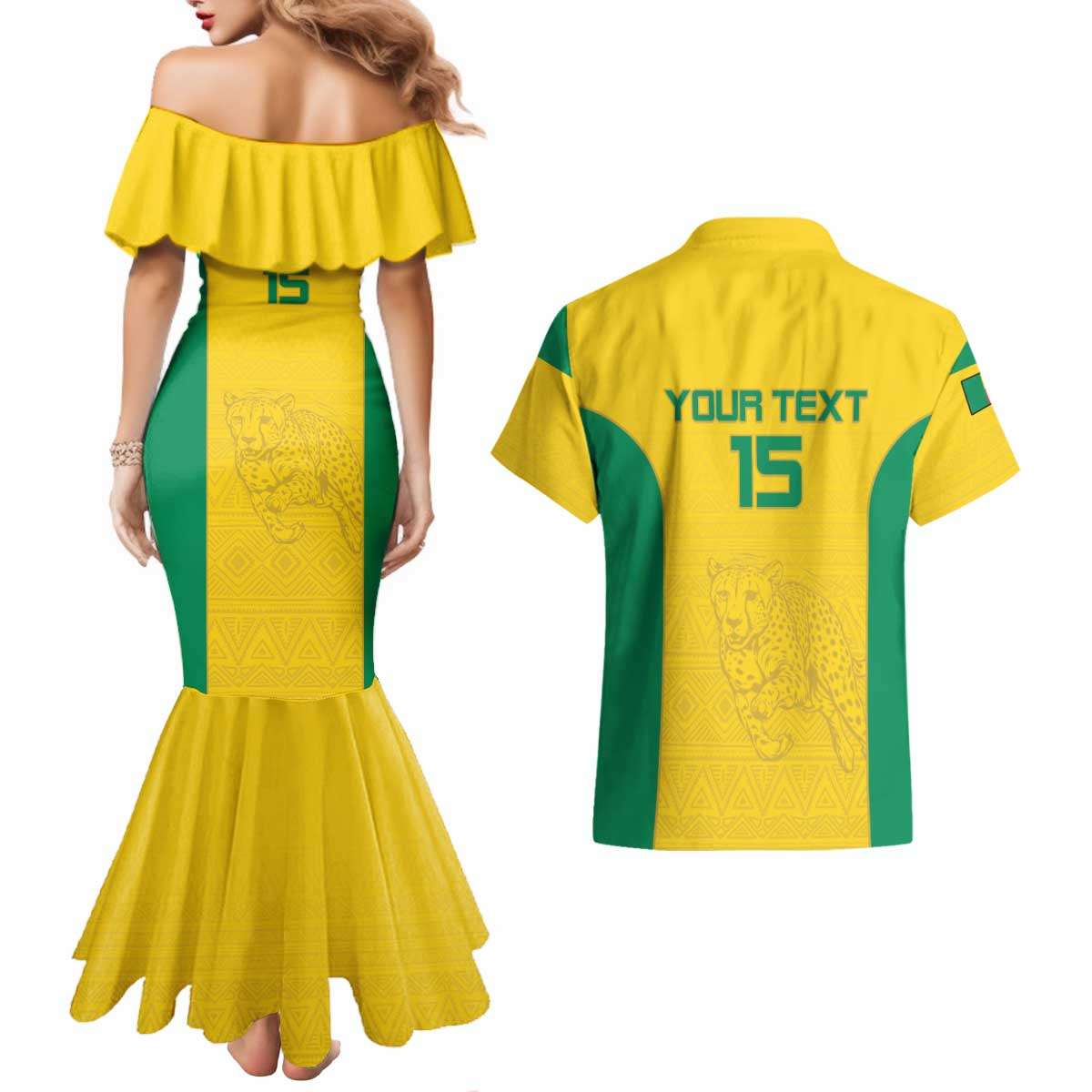 Custom Benin Football Couples Matching Mermaid Dress and Hawaiian Shirt Go Champions Les Guepards - Wonder Print Shop