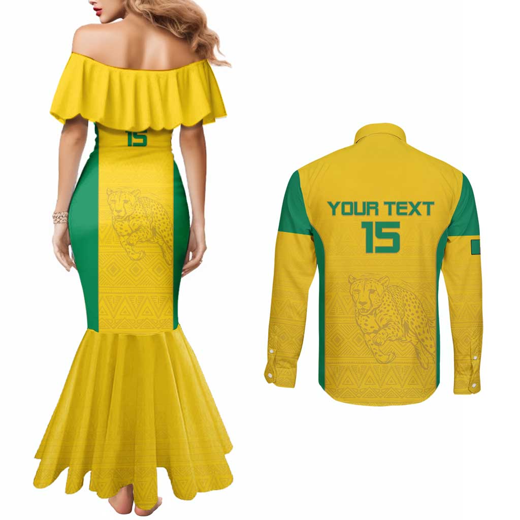 Custom Benin Football Couples Matching Mermaid Dress and Long Sleeve Button Shirt Go Champions Les Guepards - Wonder Print Shop