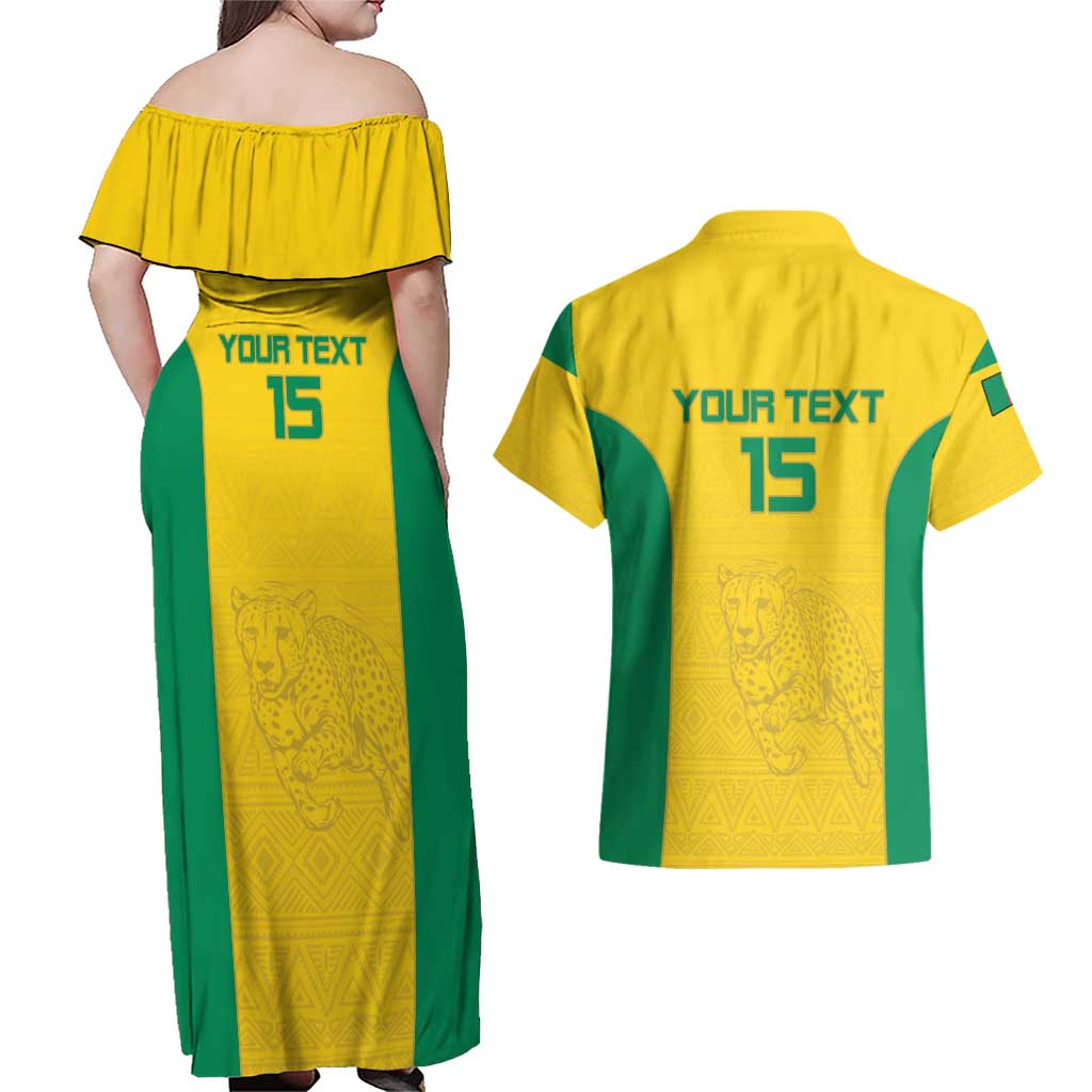Custom Benin Football Couples Matching Off Shoulder Maxi Dress and Hawaiian Shirt Go Champions Les Guepards - Wonder Print Shop