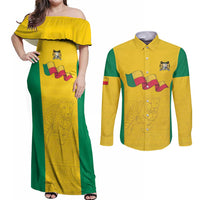 Custom Benin Football Couples Matching Off Shoulder Maxi Dress and Long Sleeve Button Shirt Go Champions Les Guepards - Wonder Print Shop