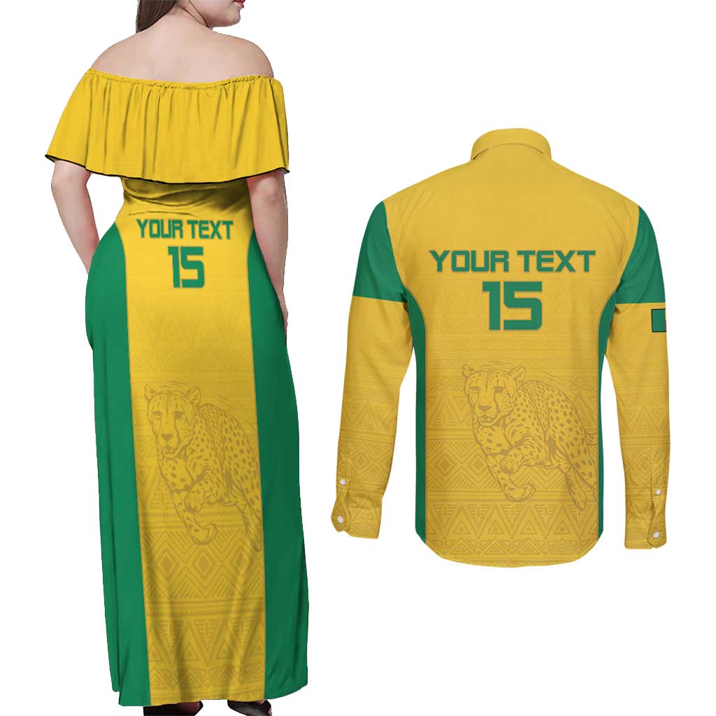 Custom Benin Football Couples Matching Off Shoulder Maxi Dress and Long Sleeve Button Shirt Go Champions Les Guepards - Wonder Print Shop