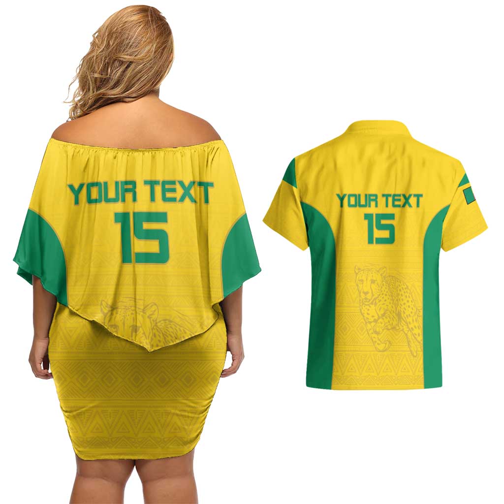 Custom Benin Football Couples Matching Off Shoulder Short Dress and Hawaiian Shirt Go Champions Les Guepards - Wonder Print Shop