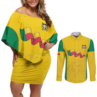 Custom Benin Football Couples Matching Off Shoulder Short Dress and Long Sleeve Button Shirt Go Champions Les Guepards - Wonder Print Shop