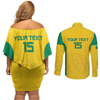 Custom Benin Football Couples Matching Off Shoulder Short Dress and Long Sleeve Button Shirt Go Champions Les Guepards - Wonder Print Shop