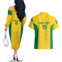 Custom Benin Football Couples Matching Off The Shoulder Long Sleeve Dress and Hawaiian Shirt Go Champions Les Guepards - Wonder Print Shop