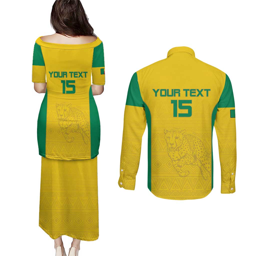 Custom Benin Football Couples Matching Puletasi and Long Sleeve Button Shirt Go Champions Les Guepards - Wonder Print Shop