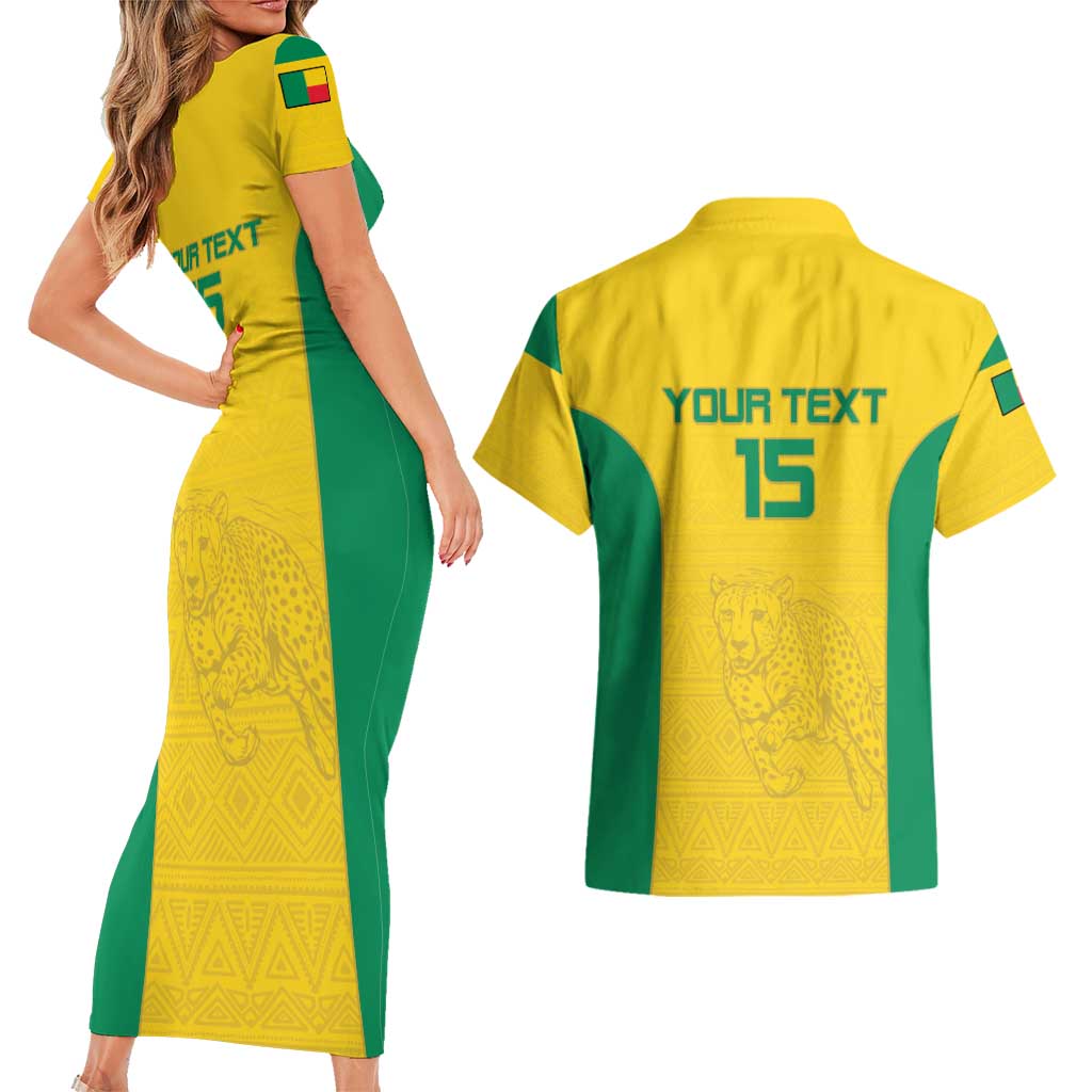 Custom Benin Football Couples Matching Short Sleeve Bodycon Dress and Hawaiian Shirt Go Champions Les Guepards - Wonder Print Shop