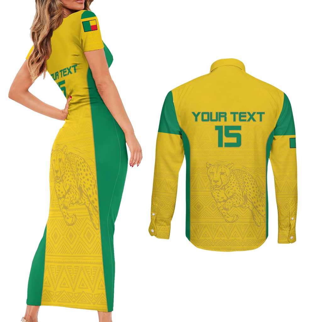 Custom Benin Football Couples Matching Short Sleeve Bodycon Dress and Long Sleeve Button Shirt Go Champions Les Guepards - Wonder Print Shop