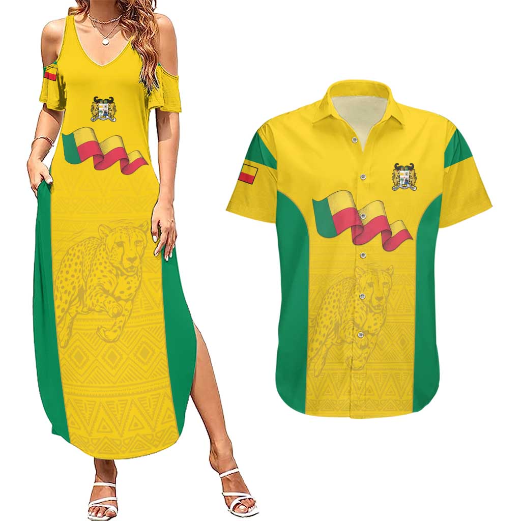 Custom Benin Football Couples Matching Summer Maxi Dress and Hawaiian Shirt Go Champions Les Guepards - Wonder Print Shop