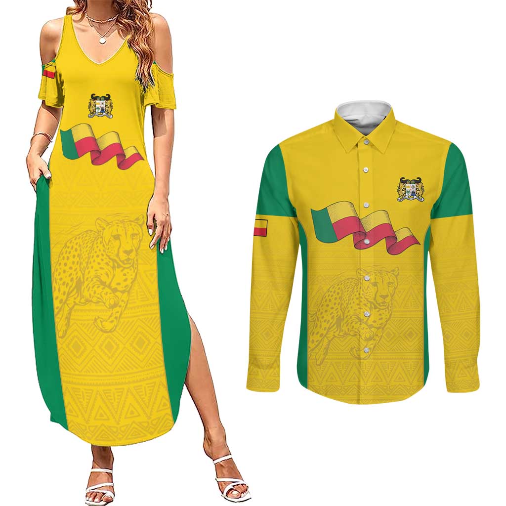 Custom Benin Football Couples Matching Summer Maxi Dress and Long Sleeve Button Shirt Go Champions Les Guepards - Wonder Print Shop