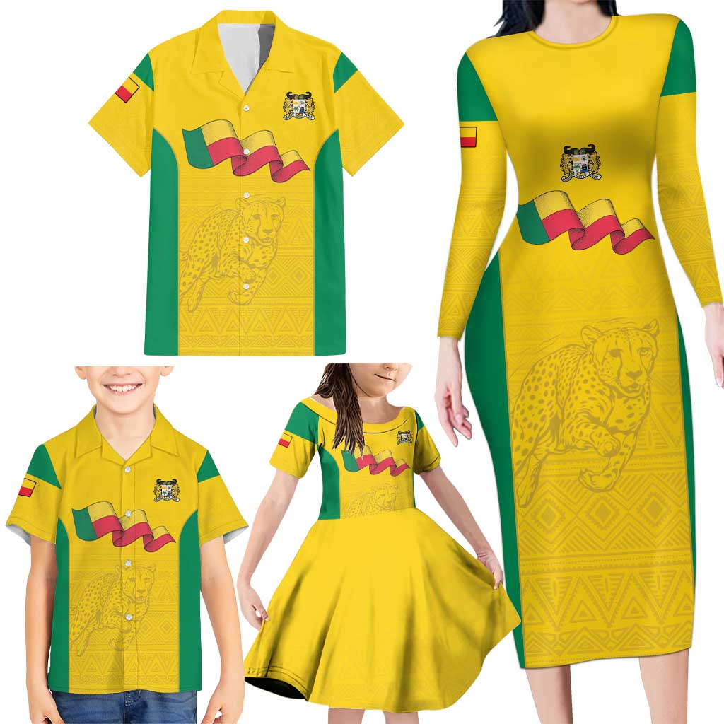 Custom Benin Football Family Matching Long Sleeve Bodycon Dress and Hawaiian Shirt Go Champions Les Guepards - Wonder Print Shop