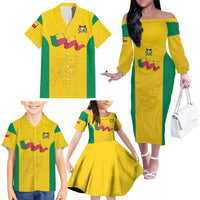 Custom Benin Football Family Matching Off The Shoulder Long Sleeve Dress and Hawaiian Shirt Go Champions Les Guepards - Wonder Print Shop