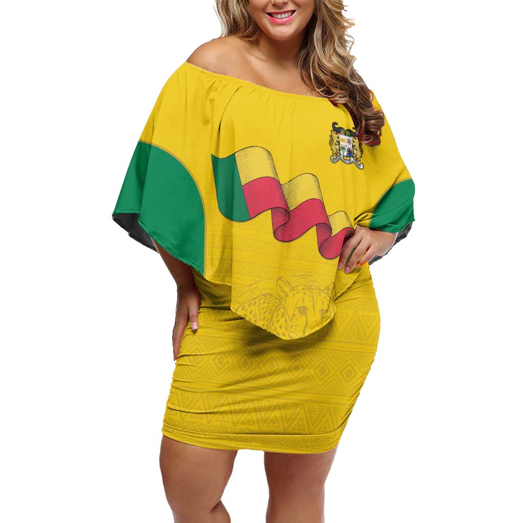 Custom Benin Football Family Matching Off Shoulder Short Dress and Hawaiian Shirt Go Champions Les Guepards - Wonder Print Shop