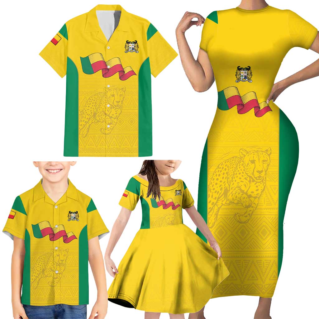 Custom Benin Football Family Matching Short Sleeve Bodycon Dress and Hawaiian Shirt Go Champions Les Guepards - Wonder Print Shop