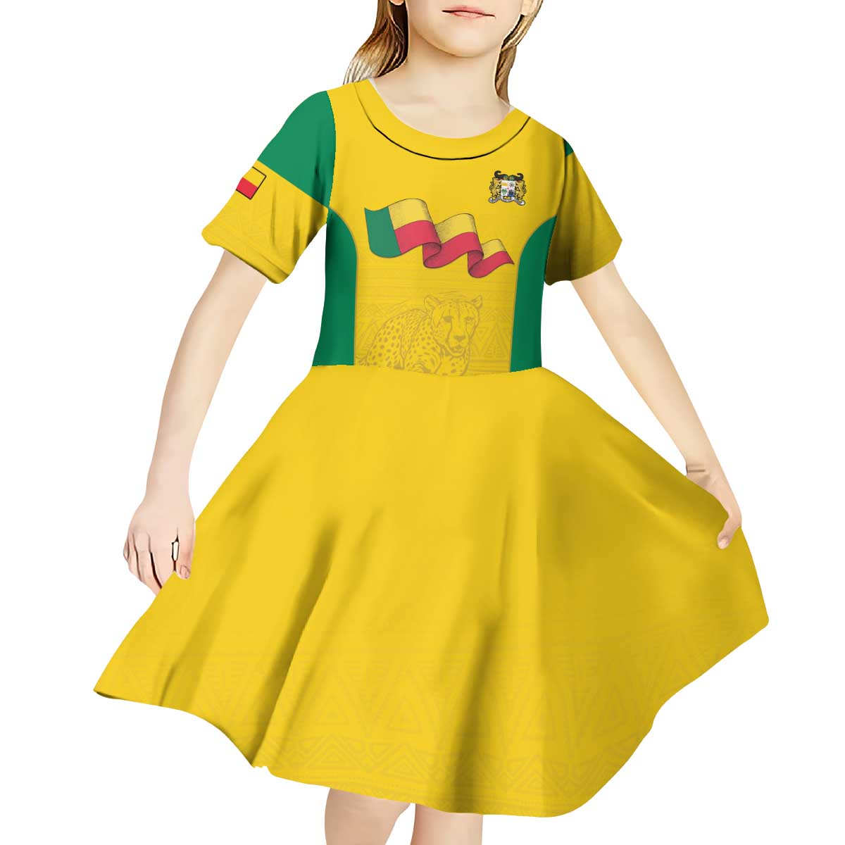 Custom Benin Football Kid Short Sleeve Dress Go Champions Les Guepards - Wonder Print Shop