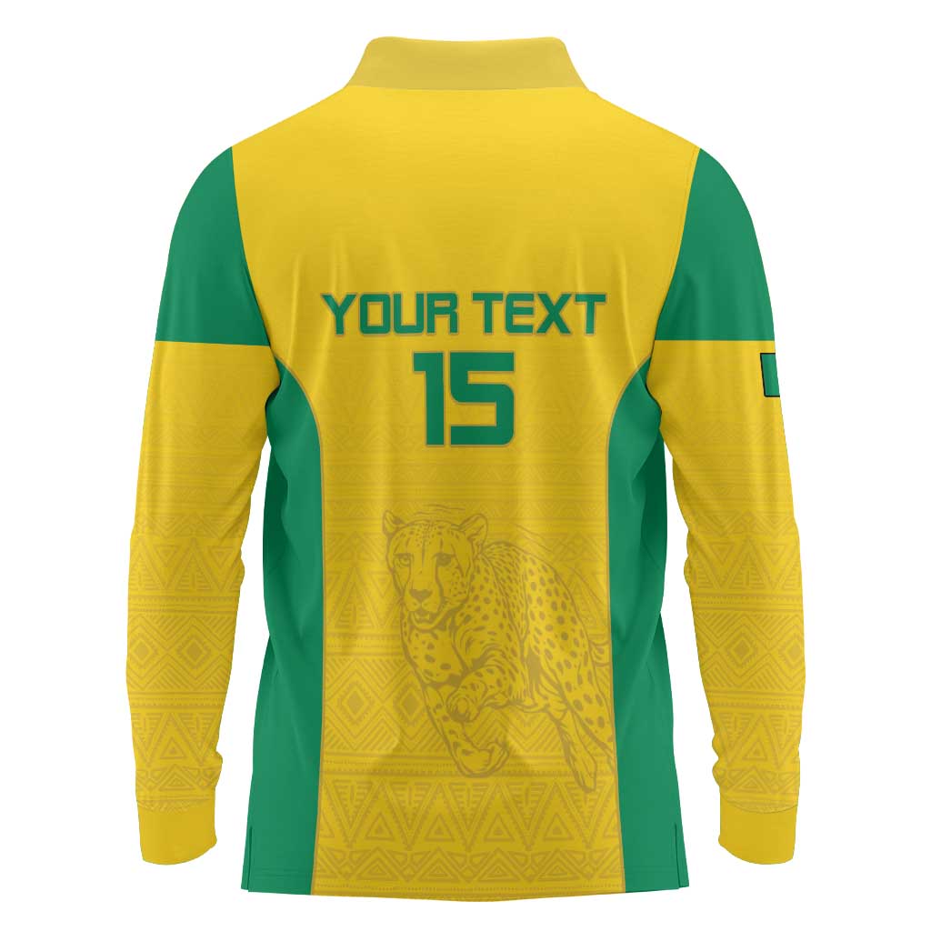Custom Benin Football Long Sleeve Polo Shirt Go Champions Les Guepards - Wonder Print Shop