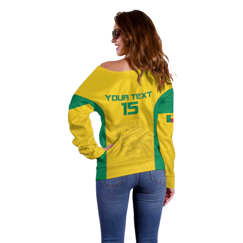 Custom Benin Football Off Shoulder Sweater Go Champions Les Guepards - Wonder Print Shop