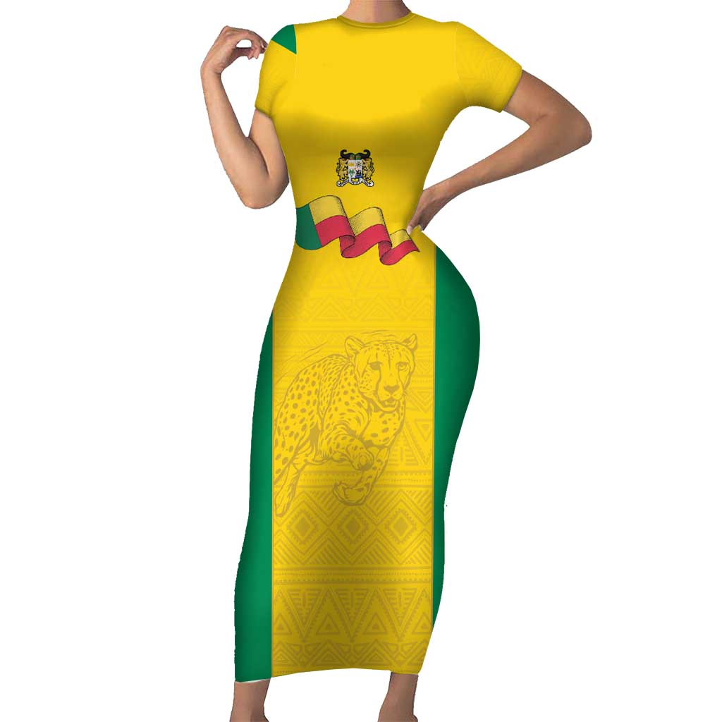 Custom Benin Football Short Sleeve Bodycon Dress Go Champions Les Guepards - Wonder Print Shop