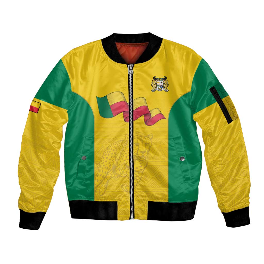 Custom Benin Football Sleeve Zip Bomber Jacket Go Champions Les Guepards - Wonder Print Shop
