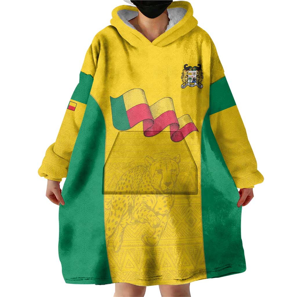 Custom Benin Football Wearable Blanket Hoodie Go Champions Les Guepards - Wonder Print Shop