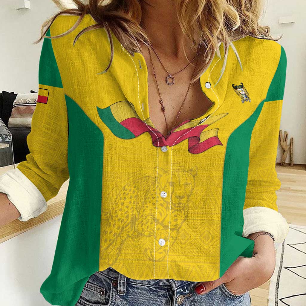 Custom Benin Football Women Casual Shirt Go Champions Les Guepards - Wonder Print Shop