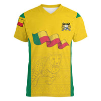 Custom Benin Football Women V-Neck T-Shirt Go Champions Les Guepards - Wonder Print Shop