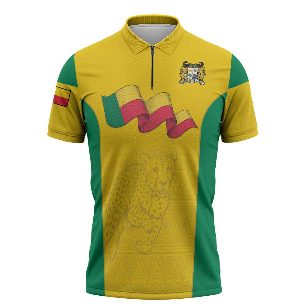 Custom Benin Football Zipper Polo Shirt Go Champions Les Guepards - Wonder Print Shop