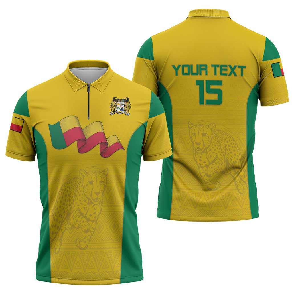 Custom Benin Football Zipper Polo Shirt Go Champions Les Guepards - Wonder Print Shop