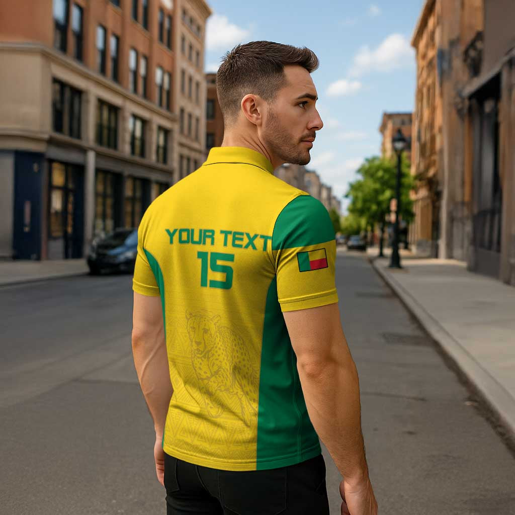 Custom Benin Football Zipper Polo Shirt Go Champions Les Guepards - Wonder Print Shop