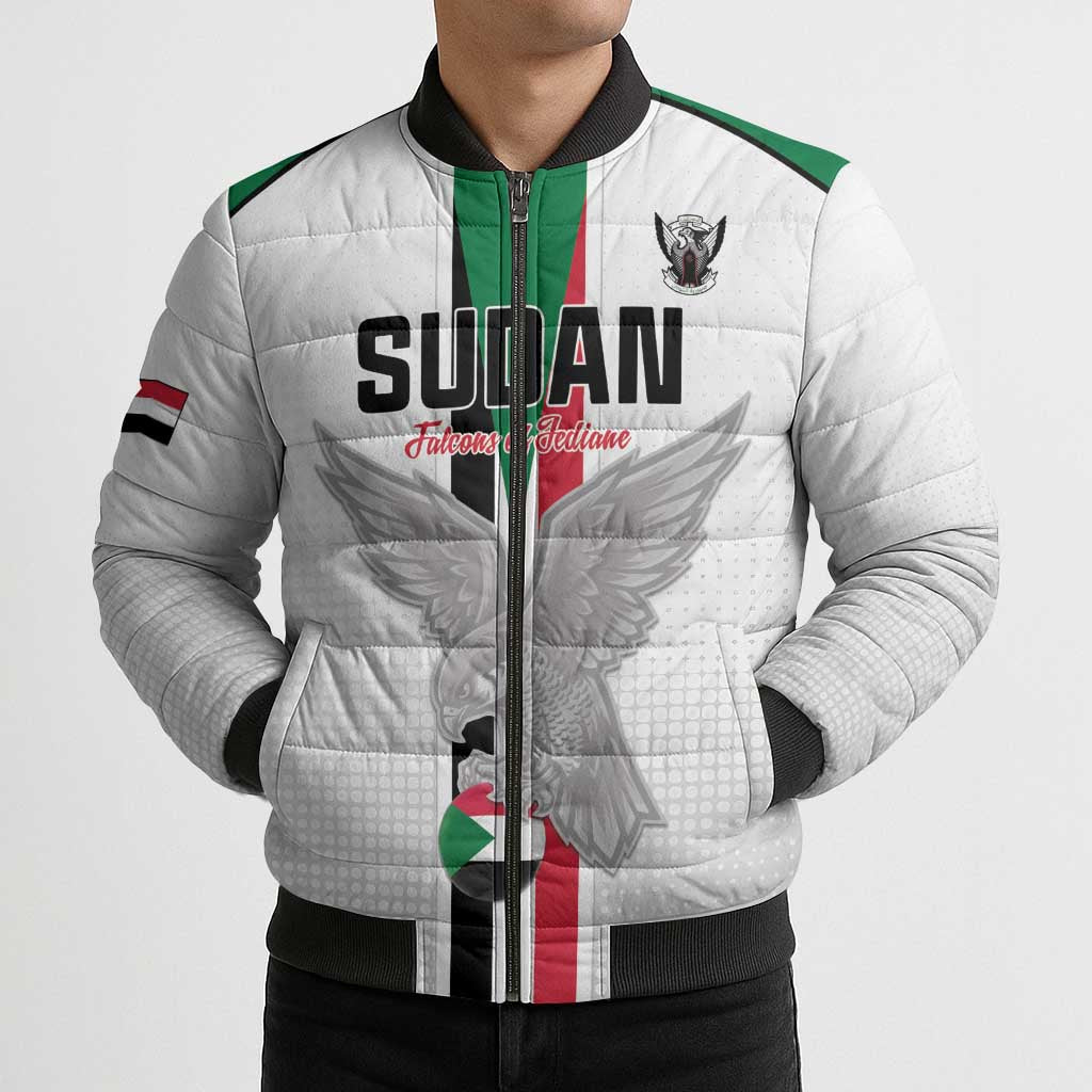 Custom Sudan Football Bomber Puffer Jacket Go Champions Falcons of Jediane - Wonder Print Shop